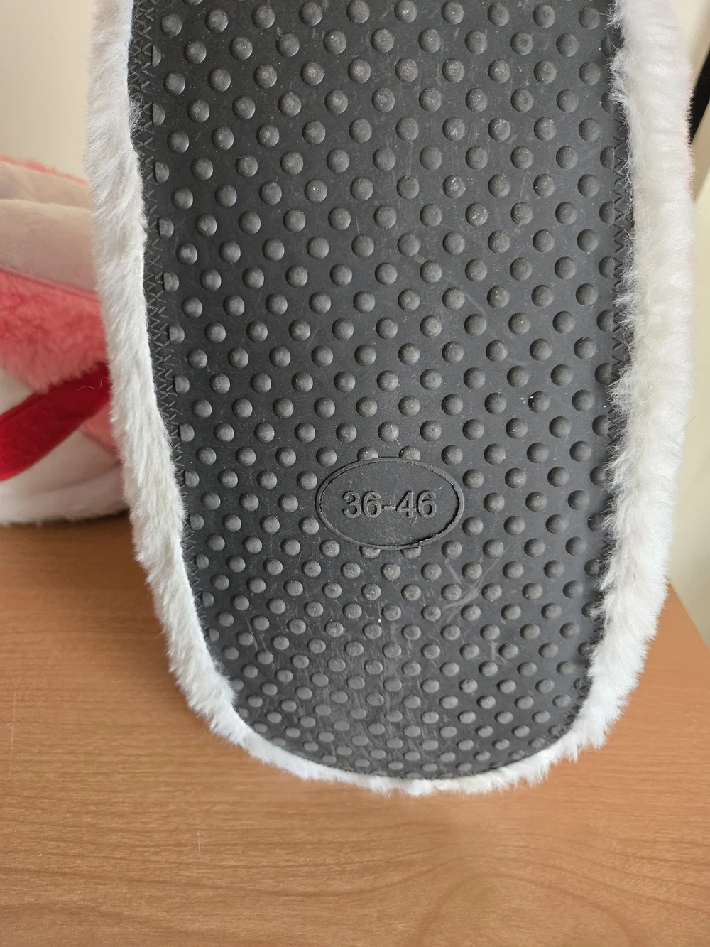 Nike Kids Pink and White Plush Slippers with Red Swoosh